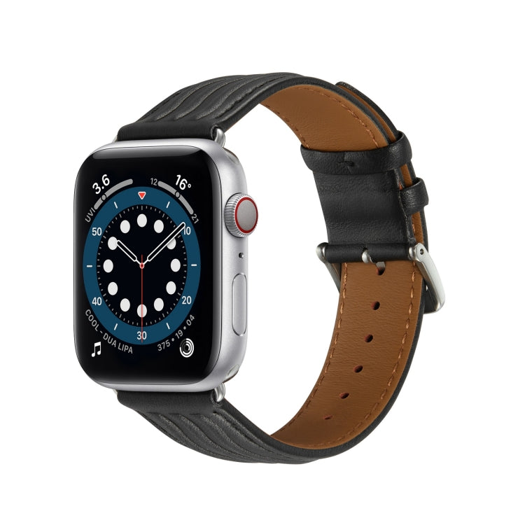 Embossed Line Genuine Leather Watch Band